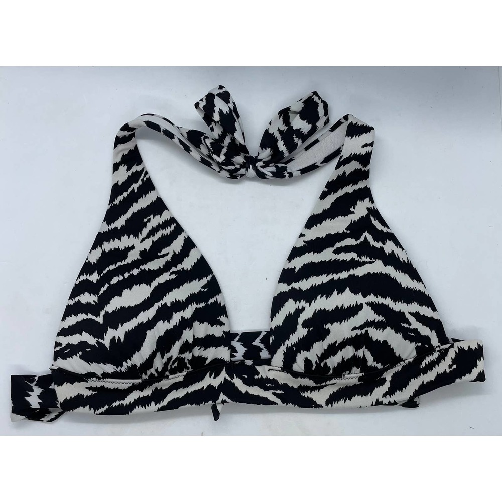 Victoria’s Secret Black White Zebra Print Padded Bikini Halter Top Size XS